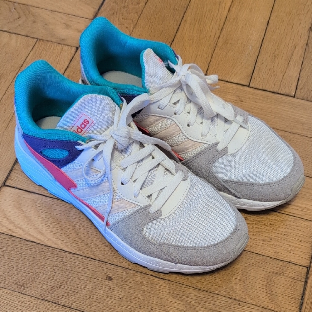 Adidas Women's White and Teal Sneakers